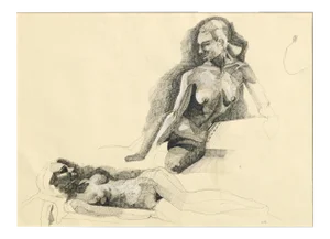 Michael William Eggleston Two Nudes Realism Pencil and Gouache on Paper circa 1980s