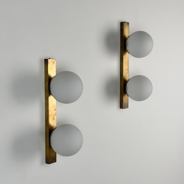 1960s Stilnovo Brass and Opaline Glass Double Sconces, Italy, 1960s, Set of 2 For Sale - Image 5 of 18