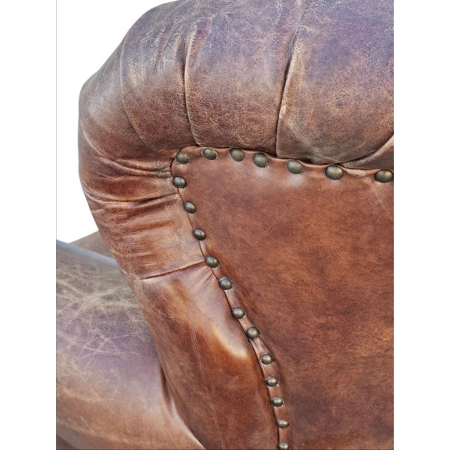 5 Foot Restoration Hardware Churchill Tufted Leather Sofa Loveseat For Sale - Image 14 of 18