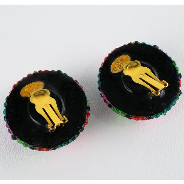 Glass Richard Kerr Multicolor Jeweled Clip-on Earrings For Sale - Image 7 of 8