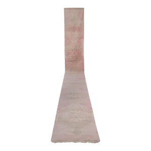 Vintage Tan Long Turkish Oushak Runner - Stair Rug