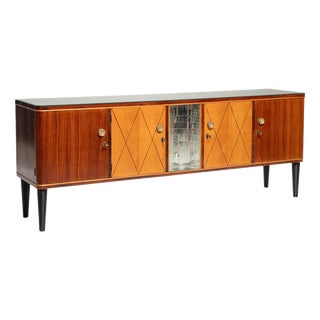 Art Deco Walnut and Maple Sideboard with Handles, 1940 For Sale
