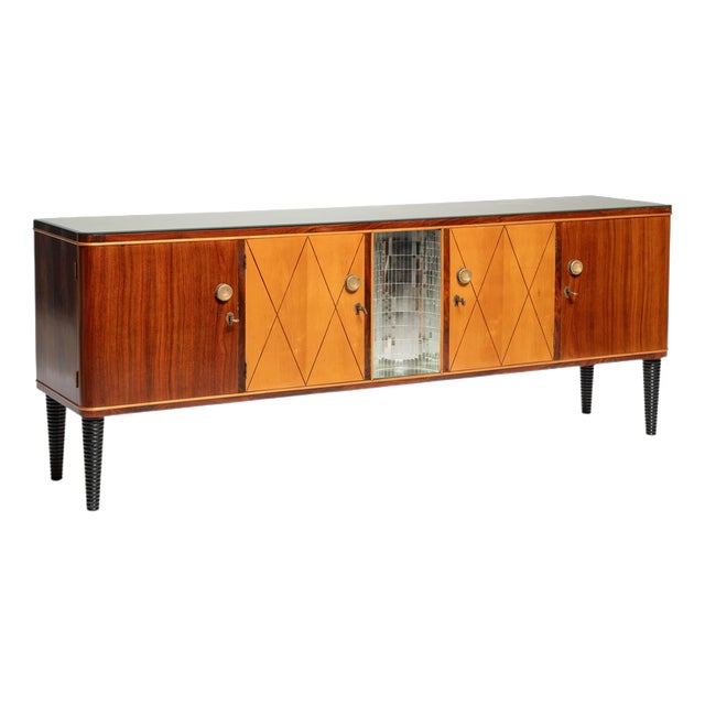 Art Deco Walnut and Maple Sideboard with Handles, 1940 For Sale