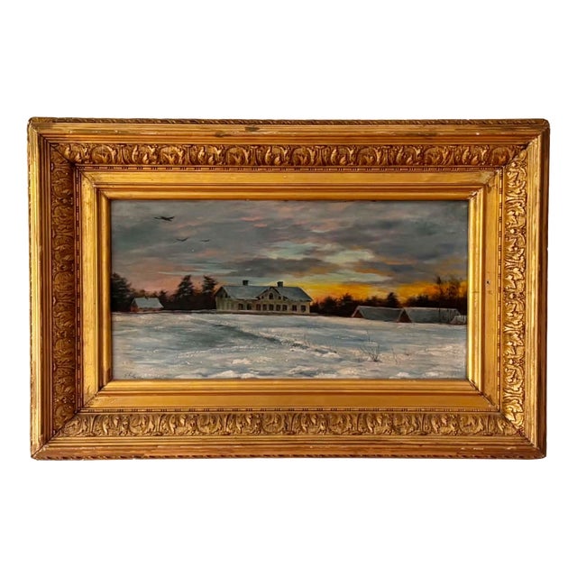 George Edward Lodge, Winter Landscape, 1882, Oil Painting on Wood, Framed For Sale