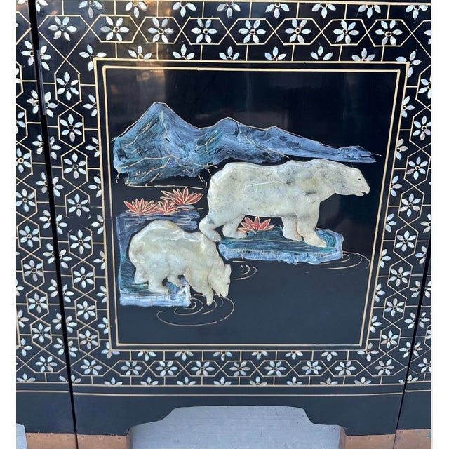 Rare Large 6 Panel Chinese Wild Horses Abalone & Hardstone Inlaid Folding Screen Rare For Sale - Image 12 of 18