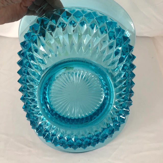 Vintage Blue Diamond Point Large Basket Indiana Glass For Sale In Detroit - Image 6 of 10