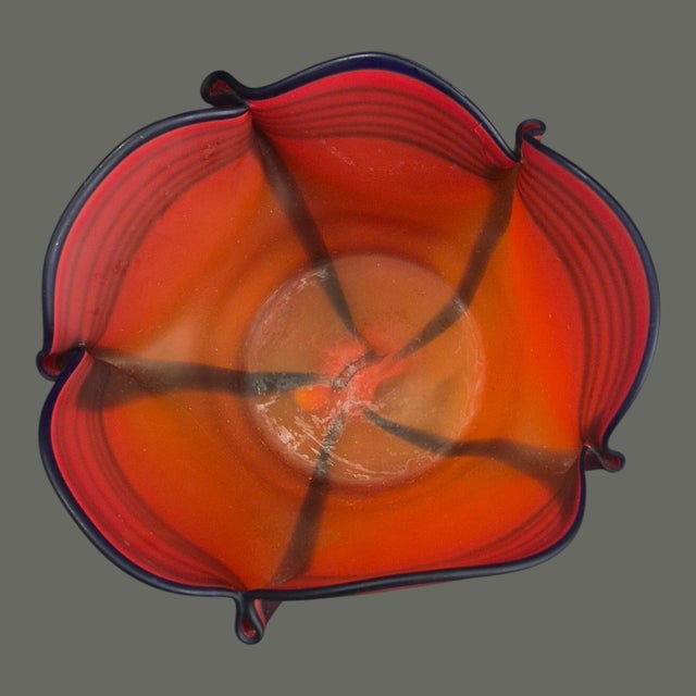 Salmon Vintage Mid-Century Modern Rosenthal Studio Art Glass Germany Coral Red & Black Vase For Sale - Image 8 of 10