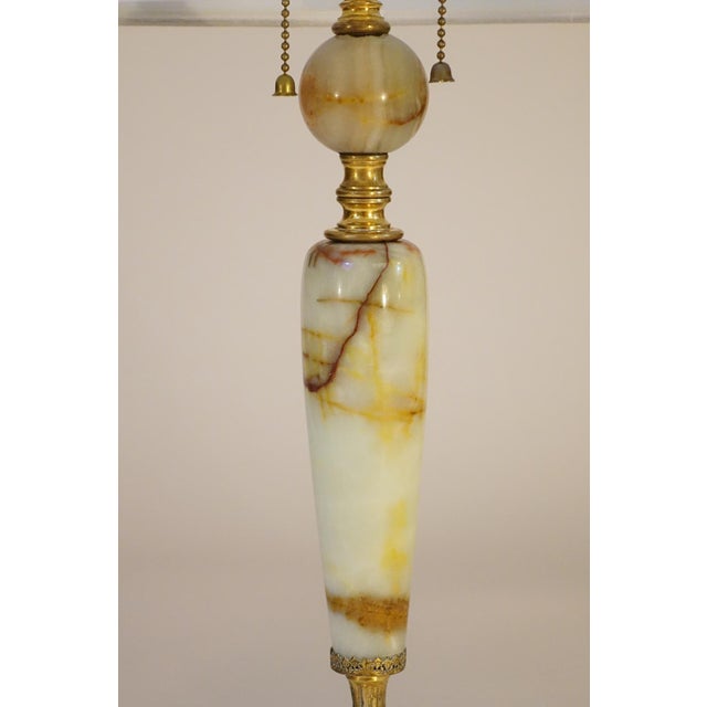 1930s French Art Deco Neoclassic Green Banded Onyx Marble Bronze/Brass Table Lamp For Sale - Image 4 of 10
