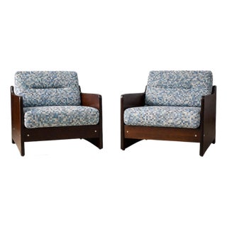 Pair of Armchairs in Brazilian Hardwood & Upholstered Fabric by Geraldo De Barros, 1970s For Sale