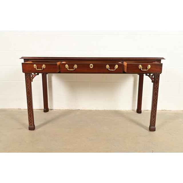 1980s Councill Chippendale Carved Mahogany Writing Desk or Console Table For Sale - Image 5 of 15