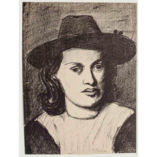 Pompeo Borra, Portrait with Hat, Lithograph, 1950s For Sale - Image 3 of 3
