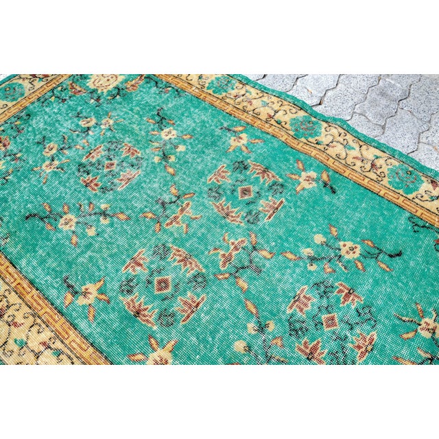 1960s Vintage Handmade Turquoise Rug For Sale - Image 4 of 11