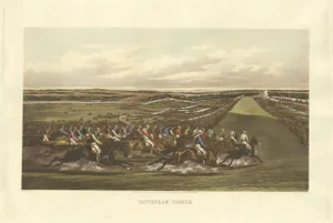 Horse Racing Print Tattenham Corner in England, 1900, Paper