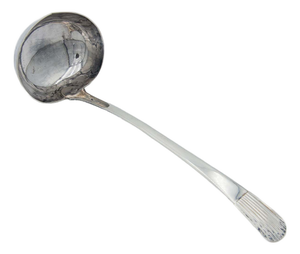 Silver Soup Ladle with Reed-Style Handle