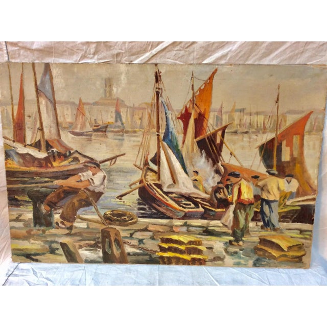 French Late 1800s French Nautical Oil on Canvas Painting For Sale - Image 3 of 13