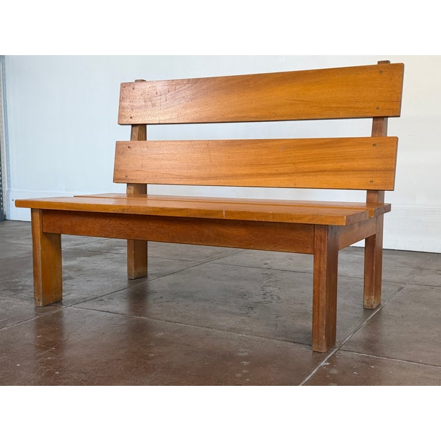 Vintage French 1950s Brutalist Mahogany Bench For Sale - Image 11 of 18
