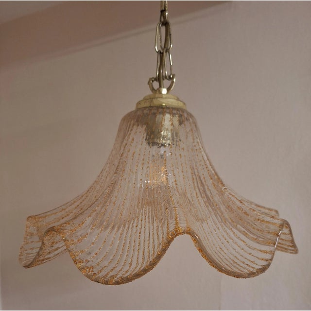 Metal Vintage German Ceiling Lamp with Shade Made of Tinted, Lined Ice Glass on a Brass Mount from Jakobs-Leuchten, 1980s For Sale - Image 7 of 9