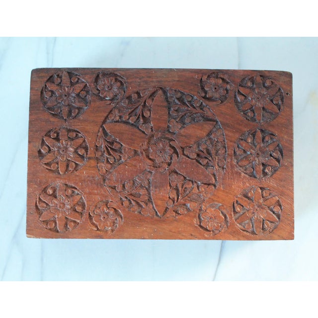 Wood Vintage Anglo Indian Rectangular Carved Wood Trinket Box For Sale - Image 7 of 11