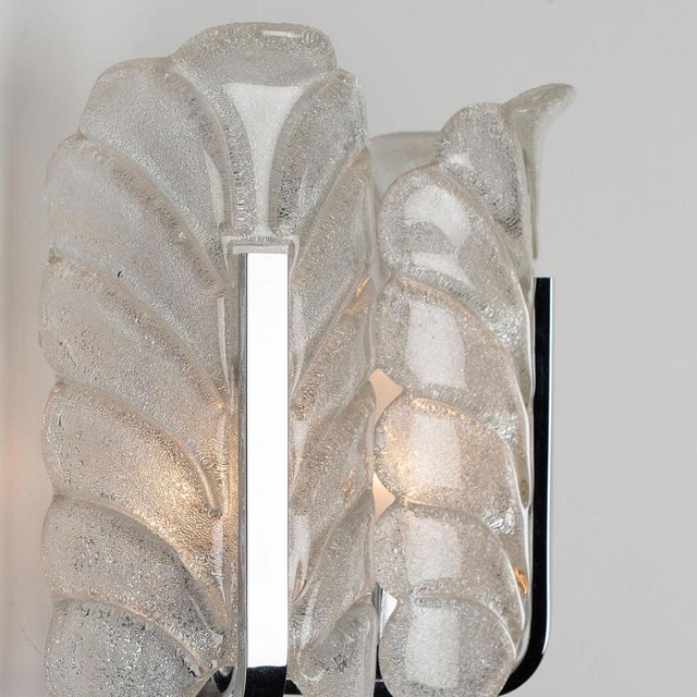 Glass Vintage Glass Leaves Chrome Wall Lights by Carl Fagerlund for Orrefors, 1960s For Sale - Image 7 of 17
