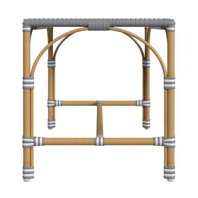 2020s Tobias 40 in. W Outdoor Rectangular Rattan Dining Bench, Blue/White Dot / Natural Rattan Frame For Sale - Image 5 of 7
