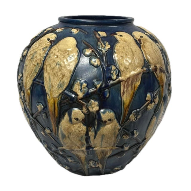 Art Deco "Love Birds" Ceramic Pottery Vase by Muncie Pottery For Sale - Image 3 of 12