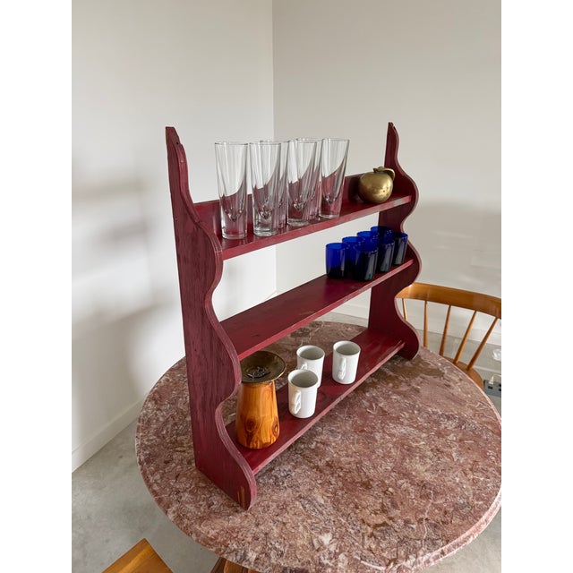 Primitive Folk Art Sculptural Wall Shelf in Red Paint For Sale - Image 18 of 18