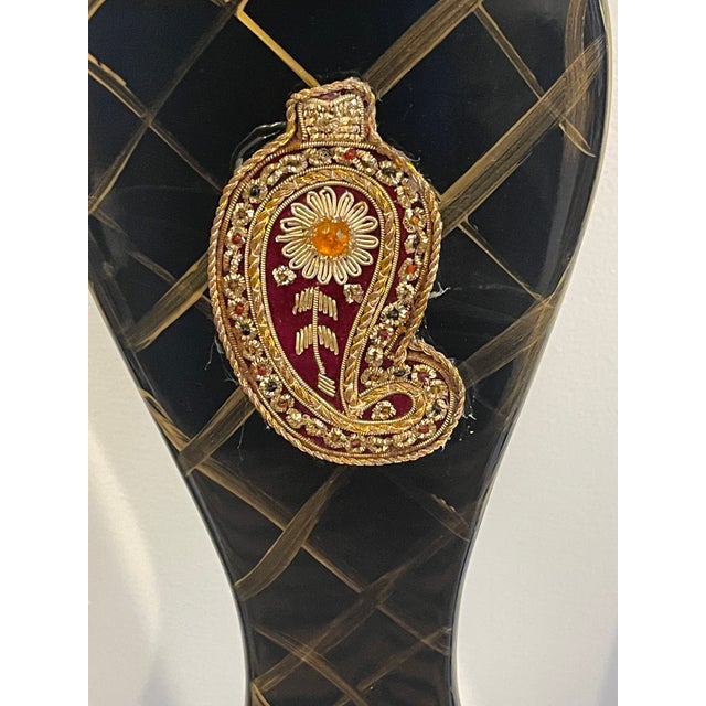 Gorgeous Regency Mid 20th Century Set of 4 Dining Chairs Black Lacquer TigerBrocade For Sale - Image 10 of 14