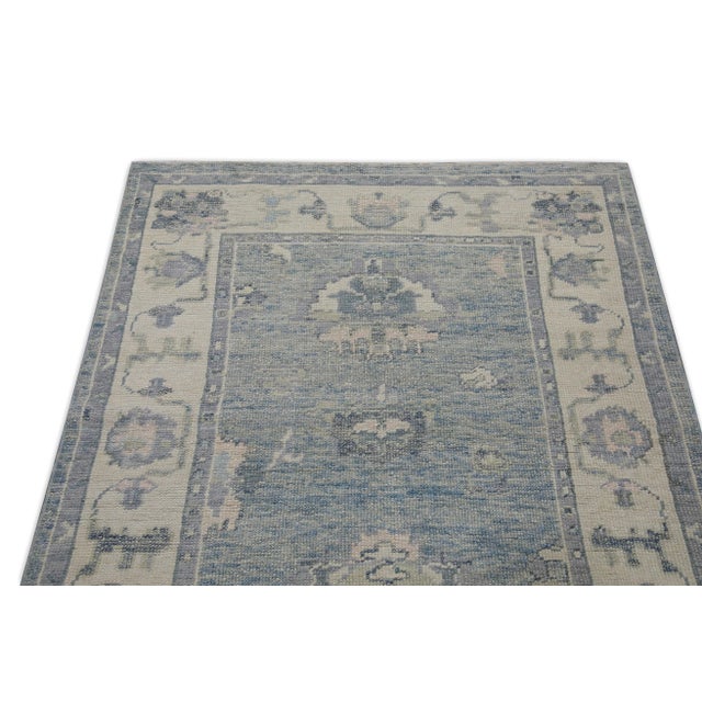 Early 21st Century Blue Handwoven Turkish Oushak Runner 3'9" X 9'3" For Sale - Image 4 of 6