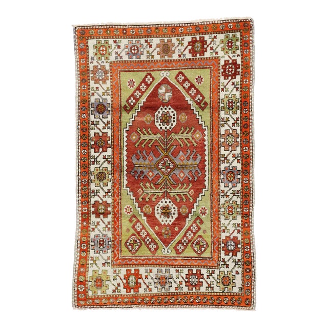Colorful Vintage Turkish Oushak Rug - 03'00 X 04'09 For Sale