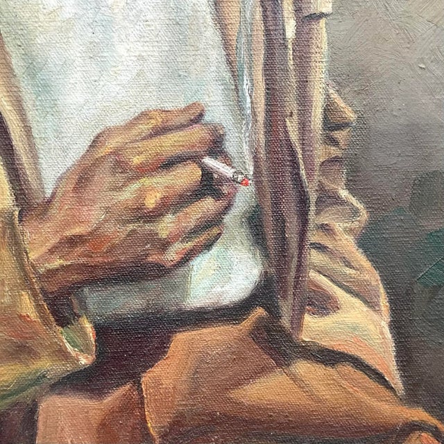 Mid-Century Modern Vintage MCM Original Oil Portrait of Handsome Man For Sale - Image 3 of 10