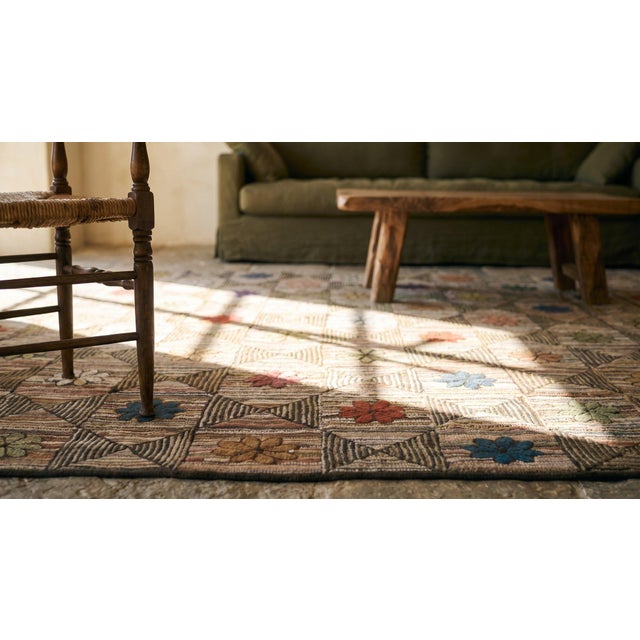 Startling Earth Tones in Colorful Ground in Folk Art Styles Antique American Hooked Rug For Sale - Image 10 of 11