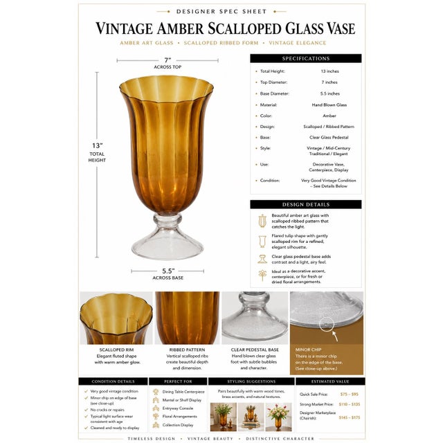 Add a warm, inviting glow to your home with this elegant vintage amber glass vase featuring a beautifully fluted,...