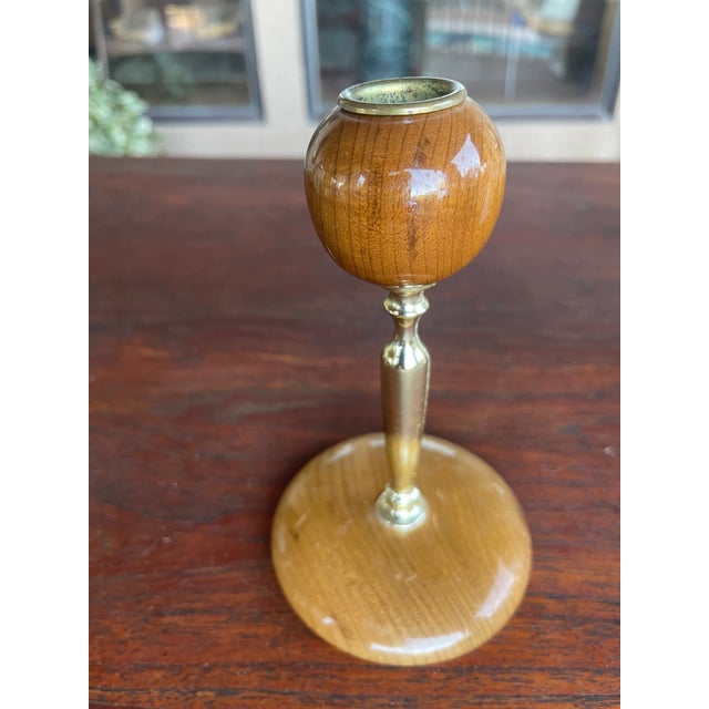 Mid-Century Modern Mid Century Pair of Oregon Myrtle Wood Candle Holders For Sale - Image 3 of 5