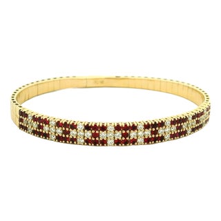 Vintage Orj Ruby and Diamond Flexible Bracelet in 14k Yellow Gold For Sale