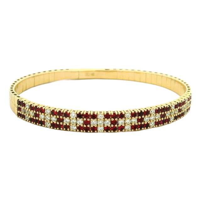 Vintage Orj Ruby and Diamond Flexible Bracelet in 14k Yellow Gold For Sale