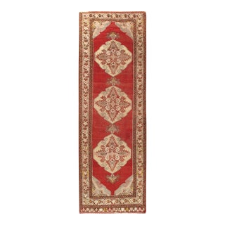 Vintage Lightly Distressed Oushak Area Rug 3ft 7in X 10ft 8in For Sale