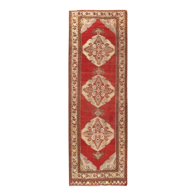 Vintage Lightly Distressed Oushak Area Rug 3ft 7in X 10ft 8in For Sale