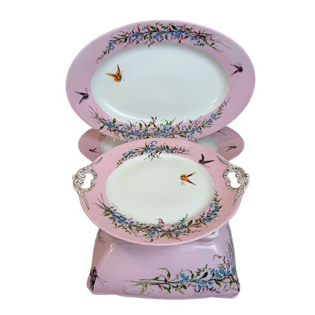 Antique French Floral & Butterfly Pink & Robbins Egg Limoges Porcelain ...