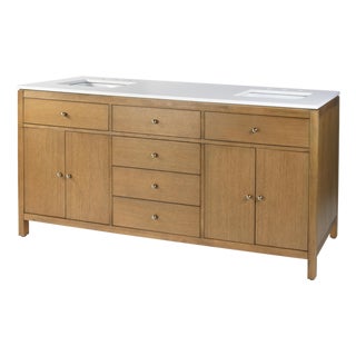 Nora 72 in. W Quartz and Wood Double Sink 4 Drawer Bathroom Vanity Set, Light Natural For Sale