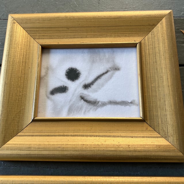 Abstract Contemporary 2 Original Abstract Small Ink Paintings Gold Frames-a Pair For Sale - Image 3 of 4