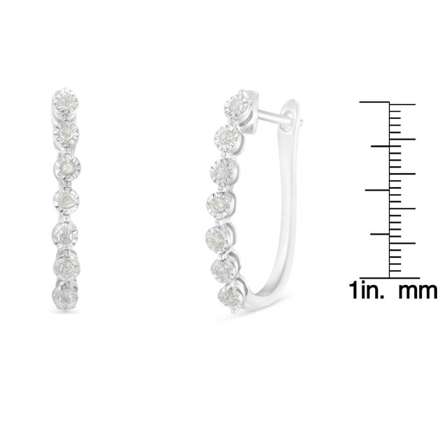.925 Sterling Silver 1/2 cttw Miracle-Set Diamond 7 Stone Hoop Earrings (I-J Color, I3 Clarity)�� For Sale In New York - Image 6 of 6
