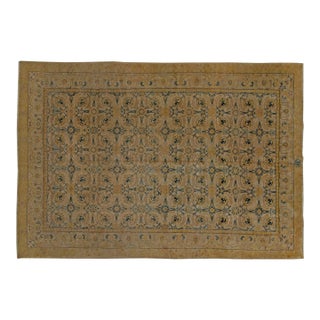 1920s Persian Tabriz Inky Blue, Soft Yellow, Beige Hand Knotted Wool Rug For Sale