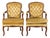 Vintage Hibriten Gold French Provincial Fauteuil Style Tufted Velvet Armchairs - Pair For Sale
