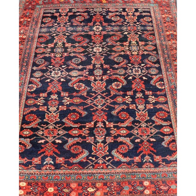 Antique Persian Malayer Rug With Colorful Geometric All-Over Design in Dark Blue 5'1 X 6'8 For Sale - Image 9 of 15