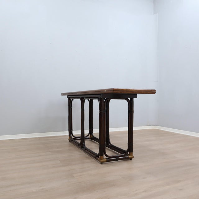 Rattan and Oak Convertible Console Dining Table from McGuire, 1970s For Sale - Image 4 of 16