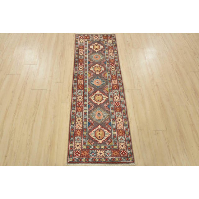 Farmhouse Kazak Runner 2′ X 6′ Purple Wool Tribal Hand-Knotted Oriental Rug For Sale - Image 3 of 10