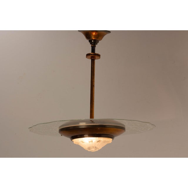 Art Deco Pendant Light in Copper and Glass, 1940s For Sale - Image 6 of 6