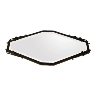 Early 1900s French Wrought Iron Beveled Wall Mirror With Gingko Leaves, Hammered Decorative Marks For Sale