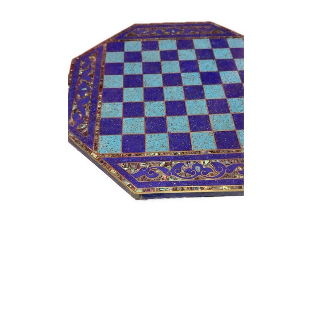 Metal Luxury Handmade Wooden Chess Table With Mother of Pearl Inlay For Sale - Image 7 of 11