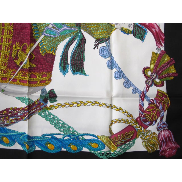 Textile Hermes Paris Carre 90 Le Timbalier Black Border Silk Scarf NWT & Box For Sale - Image 7 of 13